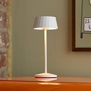 Sigor Lampada LED da tavolo a batteria Facetta, bianca, 22 cm, metallo, CCT IP44 dimmerabile, Bianco / Opale, Soggiorno / Sala da pranzo, Alluminio, Moderno, Lampada da tavolo LED