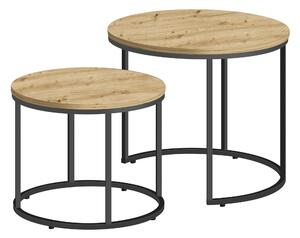 Tavolino rotondo 2 pezzi rovere artigianale nero gambe loft set