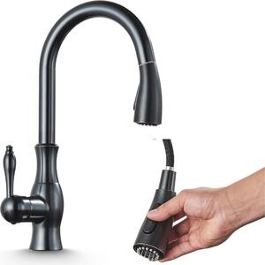 Rubinetto da cucina Ari Cascade con doccetta estraibile, beccuccio girevole a 360 gradi, cartuccia in Vetroceramica, nero spazzolato