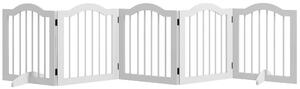 PawHut Cancello per Cani, 5 Pannelli, pieghevole, flessibile, Legno Massello/MDF, 254,5x29,5x61 cm, Bianco