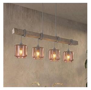 Brilagi - Lampadario a cavo WOOD GLASS 4xE27/60W/230V pino/grigio/beige fumé