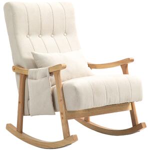HOMCOM Sedia a dondolo con cuscino lombare, ampia seduta, struttura in faggio, fino a 120 kg, beige