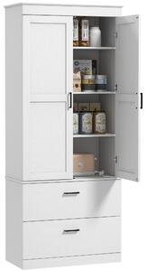 HOMCOM Armadio da Cucina Autoportante con Ripiani Regolabili e Due Ampi Cassetti per Soggiorno, Cucina, Bianco