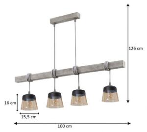 BRILAGI - Lampadario a cavo WOOD GLASS 4xE27/60W/230V pino/grigio/marrone fumé