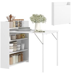 HOMCOM Tavolo da Pranzo Pieghevole, Adatto per Piccoli Spazi, con 4 Scaffali Discreti, Tavolo da Cucina Pieghevole, Funzione Anti-Ribaltamento, Bianco