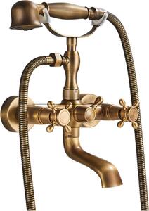 Rubinetto da bagno Ari Retro a parete con doccetta, beccuccio girevole, cartuccia in Vetroceramica, ottone anticato