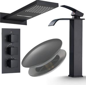 Rubinetto bagno Ari miscelatore lavabo con cascata waterfall, cartuccia Vetroceramica, ottone nero opaco