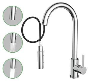 Rubinetto da cucina, tubo estensibile, acciaio inossidabile, orientabile a 360°, doppia funzione di getto, facile da installare