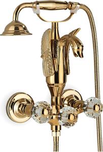 Rubinetto da bagno e doccia Ari Swan monocomando con doccetta estraibile, beccuccio girevole, cartuccia in Vetroceramica, oro lucido