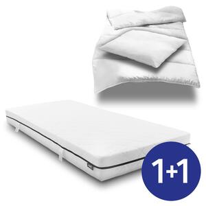 Materasso a molle insacchettate Sleezzz Superior 90 x 200 cm, altezza 18 cm, grado di rigidità H3 + set da letto in microfibra CloudComfort Basic 135 x 200 cm + 80 x 80 cm