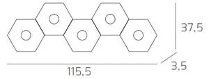 Plafoniera Moderna Hexagon Metallo Foglia Argento 5 Luci Led 12X5W
