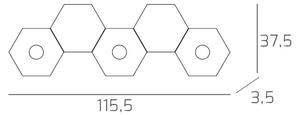 Plafoniera Moderna 5 Moduli Hexagon Metallo Foglia Argento 3 Luci Led 12X3W