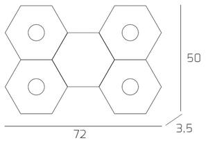 Plafoniera Moderna 5 Moduli Hexagon Metallo Foglia Oro 4 Luci Led 12X4W