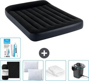 Letto ad aria Intex - Letto matrimoniale - 137 x 191 x 25 cm - Blu scuro - Consegna inclusa Lenzuolo di ricambio - Bacio - Pompa - Set di riparazione e protezione del cuscino