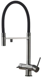 Rubinetto da cucina a 3 vie Ari HighFlex con doccetta estraibile, rubinetto cucina nero opaco, beccuccio girevole 360 gradi