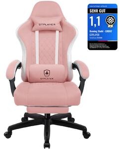 GTPLAYER Sedia da gioco Poltrona ergonomica da gioco Sedia da scrivania PC Gamer Sedia da corsa con superficie in tessuto, cuscino di seduta in piuma con poggiapiedi rosa