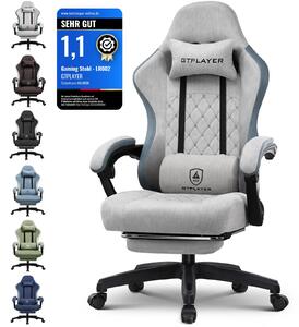 GTPLAYER sedia da gioco Poltrona ergonomica da gioco Sedia da scrivania Sedia da gioco per PC con superficie in tessuto, cuscino di seduta in piuma, braccioli di collegamento, con poggiapiedi, portata fino a 153 kg grigio