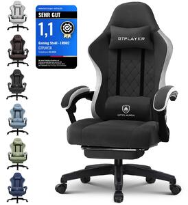 GTPLAYER sedia da gioco Poltrona ergonomica da gioco Sedia da scrivania Sedia da corsa per PC gamer con superficie in tessuto, cuscino di seduta in piuma con poggiapiedi nero