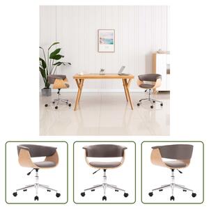 The Living Store Sedia da ufficio girevole in legno curvato e tessuto taupe
