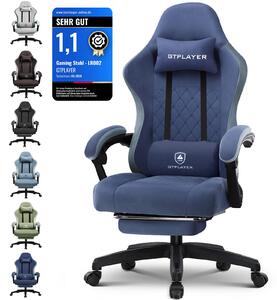 GTPLAYER sedia da gioco Poltrona ergonomica da gioco Sedia da scrivania Sedia da gioco per PC con superficie in tessuto, cuscino di seduta in piuma, braccioli di collegamento, con poggiapiedi, capacità di carico fino a 153 kg