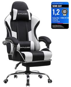 GTPLAYER sedia da ufficio sedia da gioco in tessuto poltrona da gioco Sedia da gioco ergonomica con poggiapiedi, poggiatesta cuscino lombare, sedia da gioco imbottita, bianco