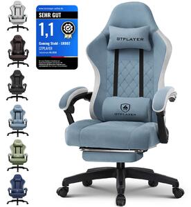 GTPLAYER sedia da gioco Poltrona ergonomica da gioco Sedia da scrivania Sedia da gioco per PC con superficie in tessuto, cuscino di seduta in piuma, braccioli di collegamento, con poggiapiedi, portata fino a 153 kg Blu chiaro
