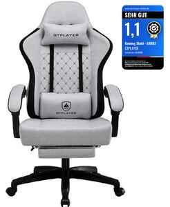 GTPLAYER sedia da gioco Poltrona ergonomica da gioco Sedia da scrivania Sedia da corsa per PC gamer con superficie in tessuto, cuscino di seduta in piuma con poggiapiedi grigio chiaro