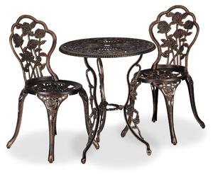 Set di mobili da giardino Relaxdays, 3 pezzi, tavolo e 2 sedie, mobili da balcone in stile vintage, fusione di alluminio, salottino da giardino, nero/bronzo