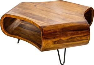 Riess-ambiente Tavolino retro ORGANIC LIVING 90cm marrone sheesham finitura pietra legno massiccio spazio di archiviazione