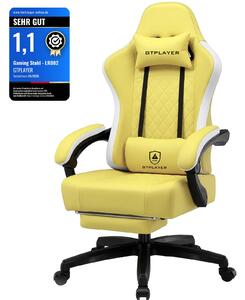 Sedia da gaming GTPLAYER: poltrona da gaming ergonomica, sedia da scrivania in Pelle finta, cuscino della seduta a molle, braccioli collegati e poggiapiedi, portata 150 kg, GIALLO