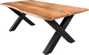 Riess-ambiente Tavolino in legno massello MAMMUT 120 cm, finitura Acacia Honey, base a X nera, piano da 2,5 cm, tavolino