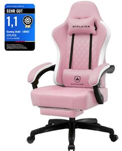 GTPLAYER: poltrona da gaming, poltrona ergonomica da gaming, sedia da scrivania in ecopelle, cuscino sedile a molle, braccioli collegati e poggiapiedi, portata 150 kg, ROSA