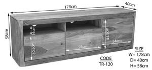 Mobile TV in legno di Shesham / Acacia 178x40x58 smoked cherry tinto TORONTO #120