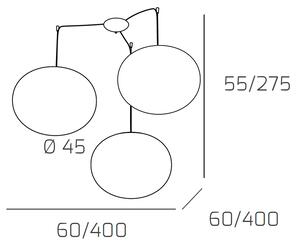 Sospensione Contemp Decentratori Soft Metallo Cromo Vetro Opaco 3 Luci E27 45Cm