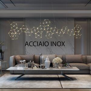 Lampadario A Sospensione Moderno Lucciola Metallo Acciaio Inox Led 18 Esagoni