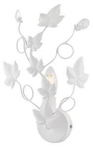 Applique Shabby Edera 1 Luce Ferro Battuto Bianco Con Foglie E Cristalli
