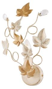 Applique Shabby Edera 1 Luce Ferro Battuto Avorio E Oro Con Foglie E Cristalli