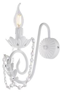 Applique Shabby Damasco 1 Luce Ferro Battuto Bianco E Cristalli
