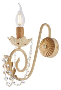 Applique Shabby Damasco 1 Luce Ferro Battuto Avorio E Oro Con Cristalli