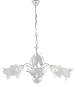 Lampadario 5 luci Olga Bianco Argento Ferro Battuto e Vetro BeLight