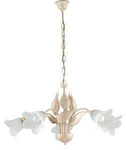 Lampadario 5 luci Olga avorio oro ferro battuto vetro BeLight