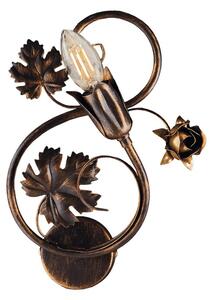 Applique Iris 1 Luce Arte Povera Con Foglie In Ferro Marrone E Oro