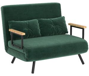 HOMCOM Divano Letto 3 in 1 in Tessuto Effetto Velluto con Schienale Regolabile e 2 Cuscini, 102x73x81 cm, Verde