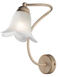 Applique 1 Luce Alice Ferro Battuto Avorio E Oro Vetro Bianco 