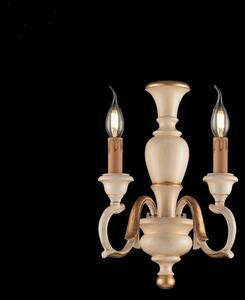Applique Shabby Chic Fiorenza Legno Avorio Oro 2 Luci E14