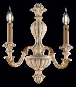 Applique Shabby Chic Leonardo Legno Avorio Oro 2 Luci E14