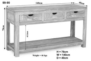 Tavolino da consolle in legno di Acacia 140x40x78 pietra bianca sbiancato NATURE WHITE #90