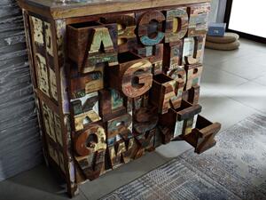 NATURE OF SPIRIT #70 Cassettiera alfabeto in legno riciclato - laccato / multicolore 90x40x100