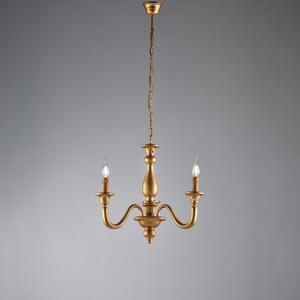 Lampadario Contemporaneo Lucca Legno Oro 3 Luci E14