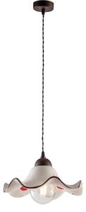 Sospensione 1 Luce Anemone In Ferro Laccato Ruggine E Ceramica Decorata